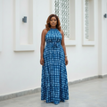 Blue Floral Halter Neck Maxi Dress