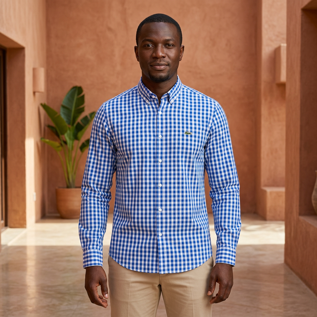 Blue gingham shirt model preview