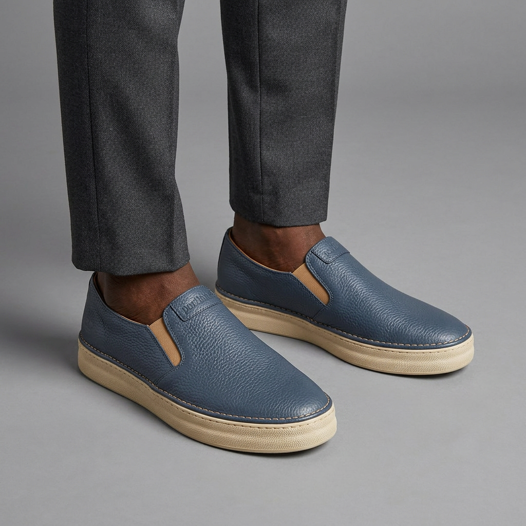 Blue pebbled slip-ons model preview