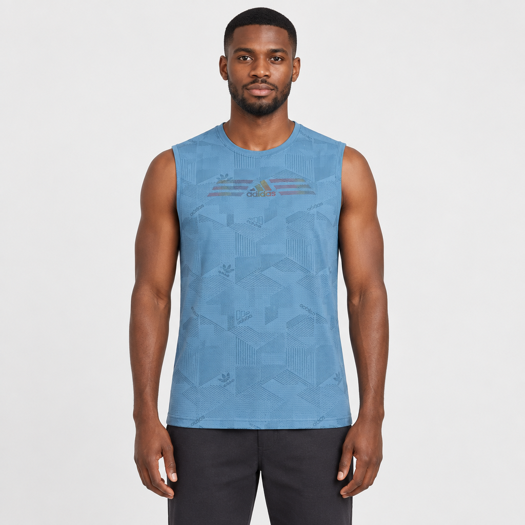 Blue sleeveless top model preview