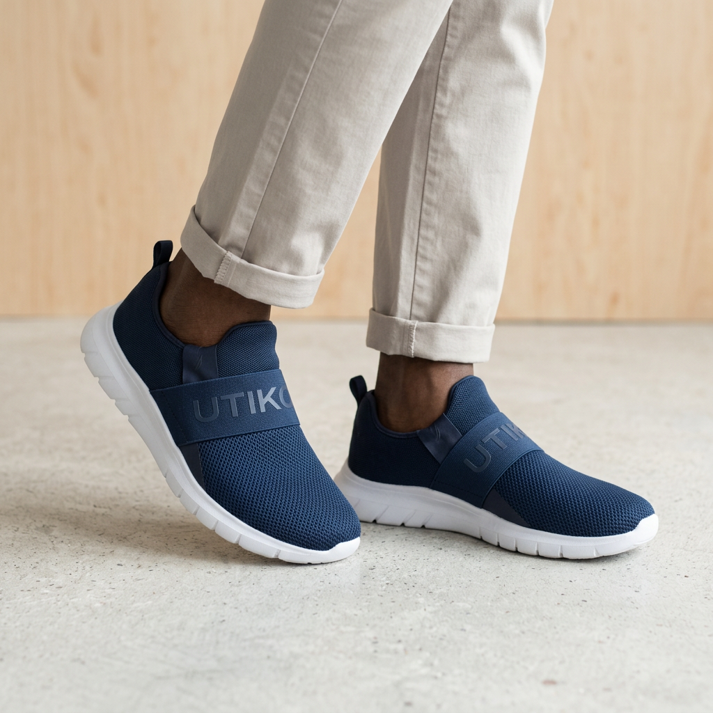 Blue slip-on strap sneakers model preview