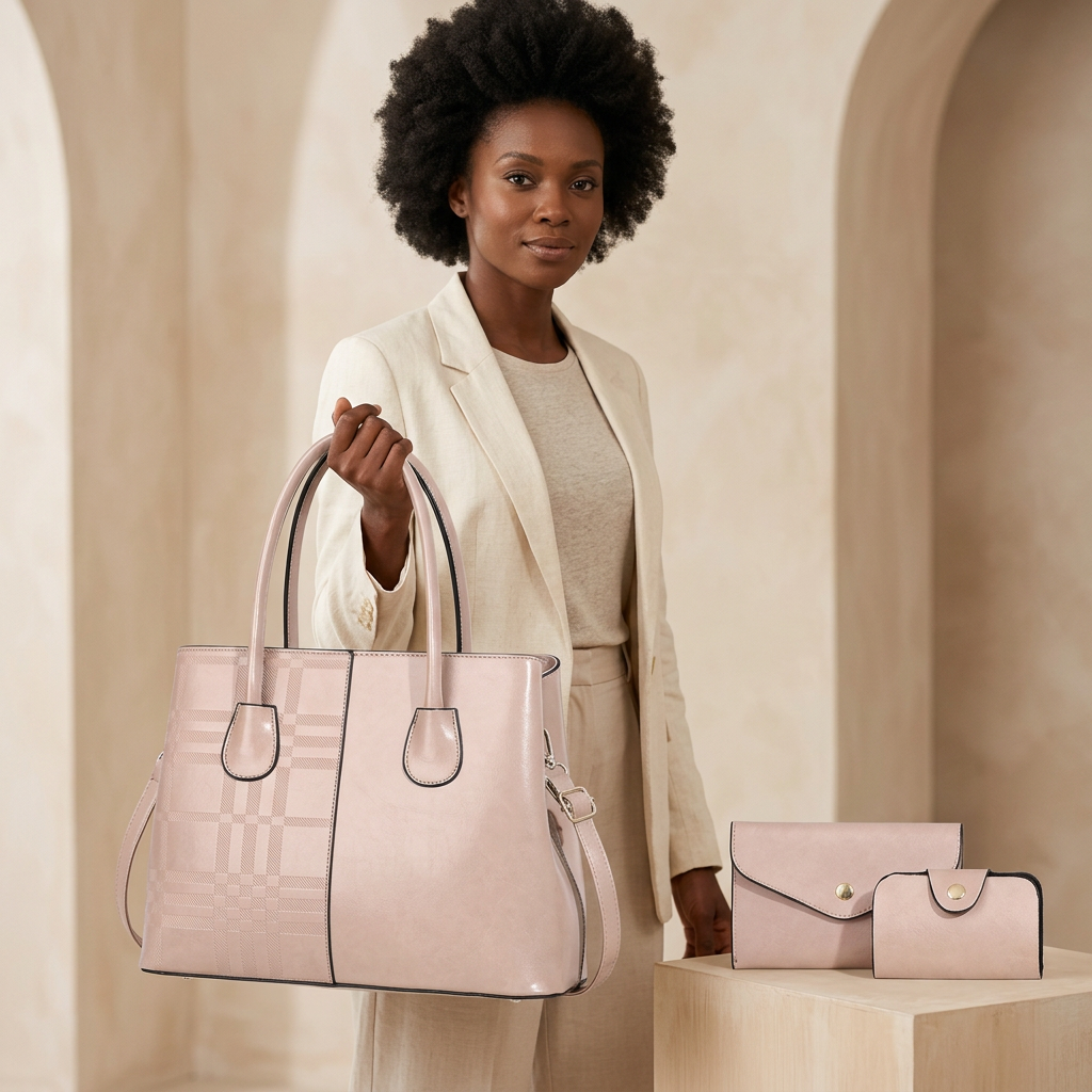 Blush three-piece tote model preview