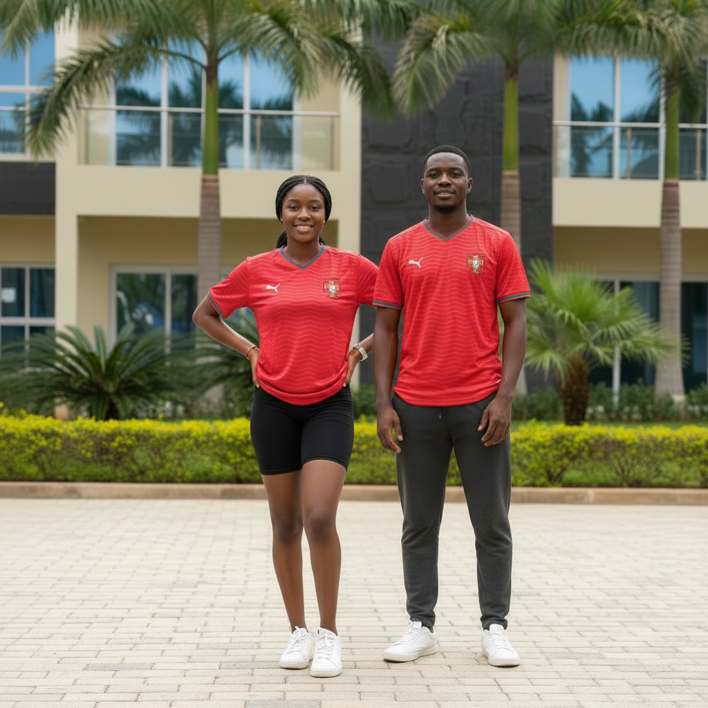 Both Nigerian Models Cinematic — Red V-Neck Wave Football Jersey