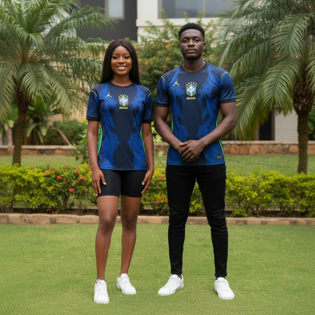 Both Nigerian Models — Dark Navy Blue Stripe Sports Jersey