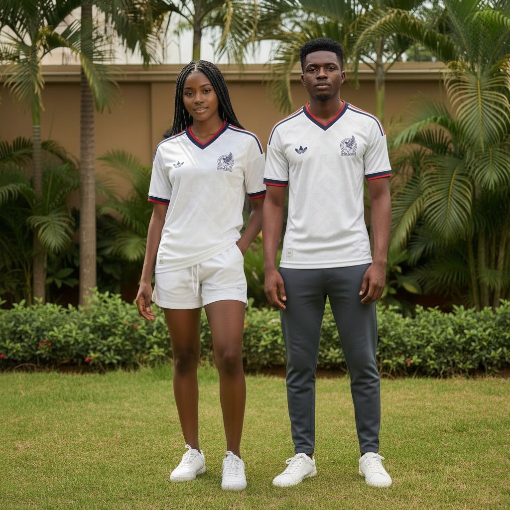 Both Nigerian Models — White Retro Navy Red Sports Jersey