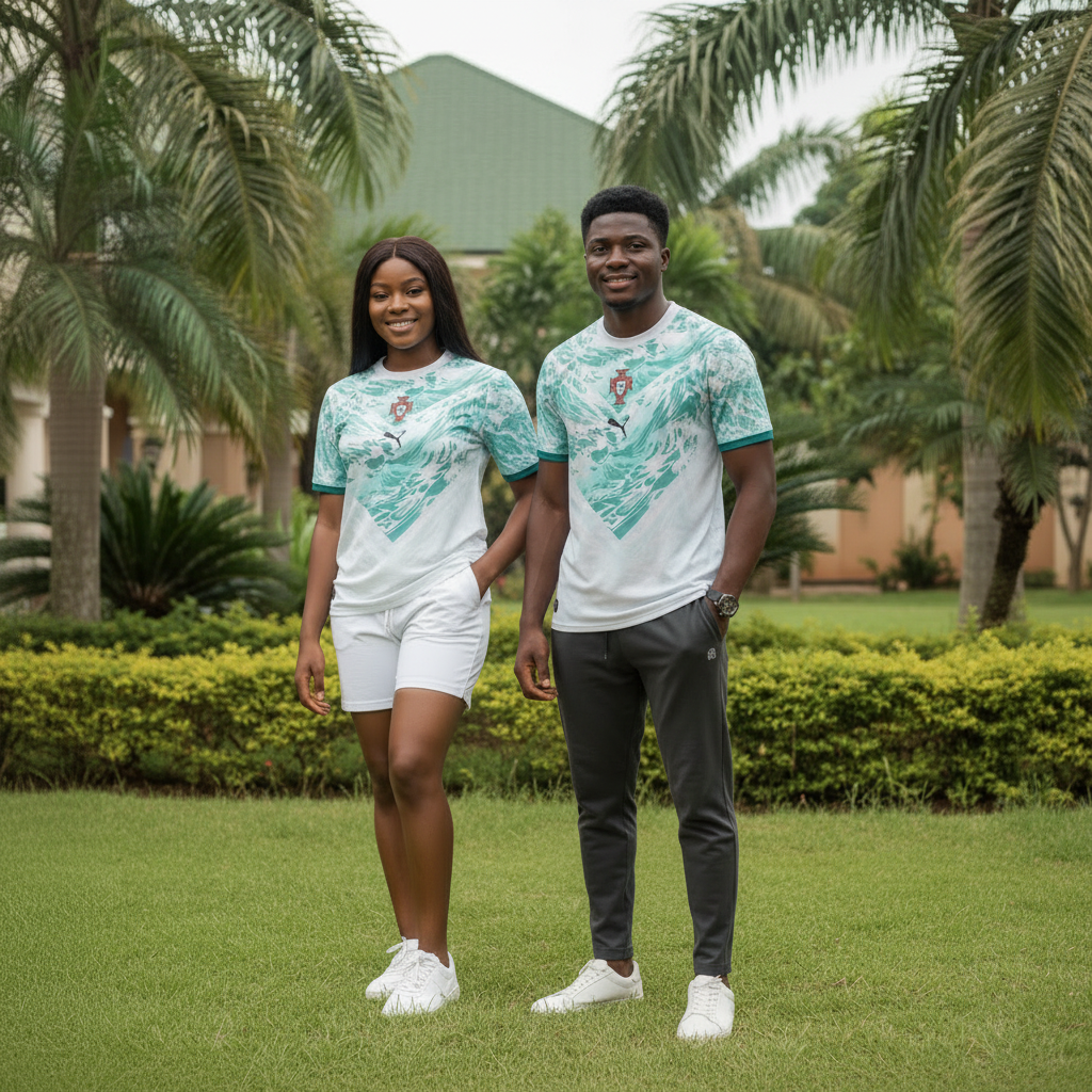 Both Nigerian Models — White Teal Wave Sports Jersey