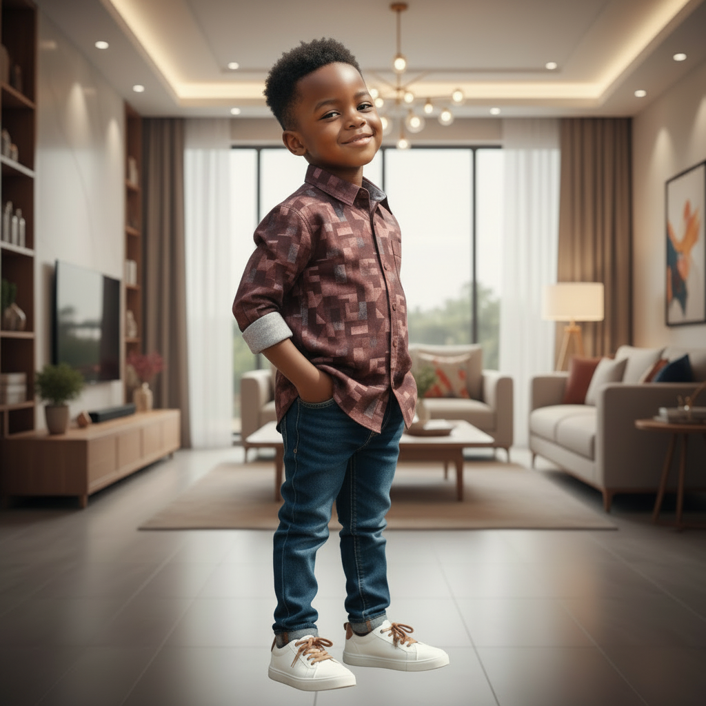 Boys Brown Abstract Block Print Shirt - Model Square