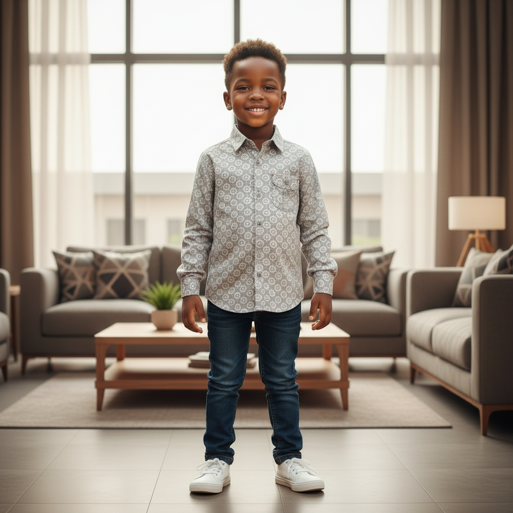 Boys Grey Diamond Circle Print Shirt - Model
