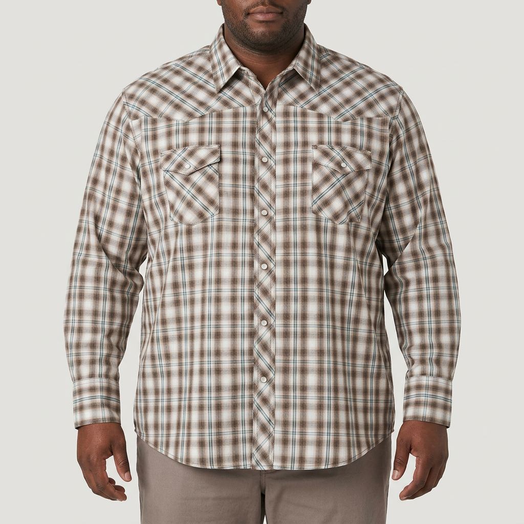 Brown and cream Western check shirt model preview