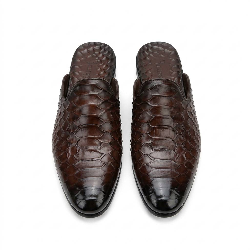 Men’s Dark Brown Scale-Textured Mule Shoes