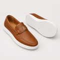 Catalog shot of tan leather loafer sneakers