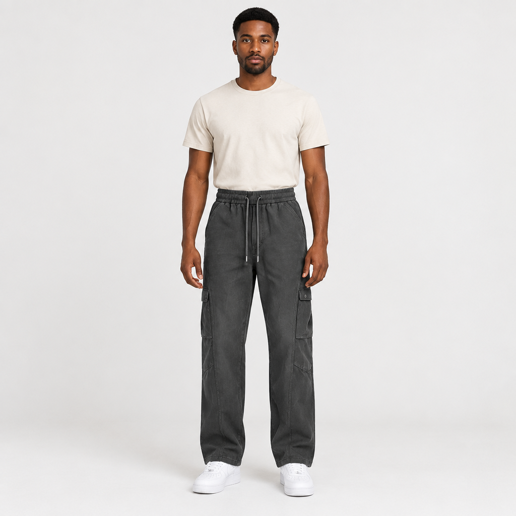 Charcoal cargo trousers model preview