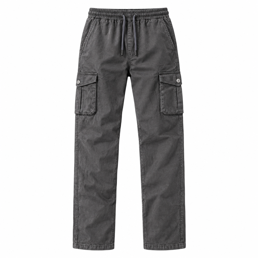 Charcoal drawstring cargo trousers ghost preview