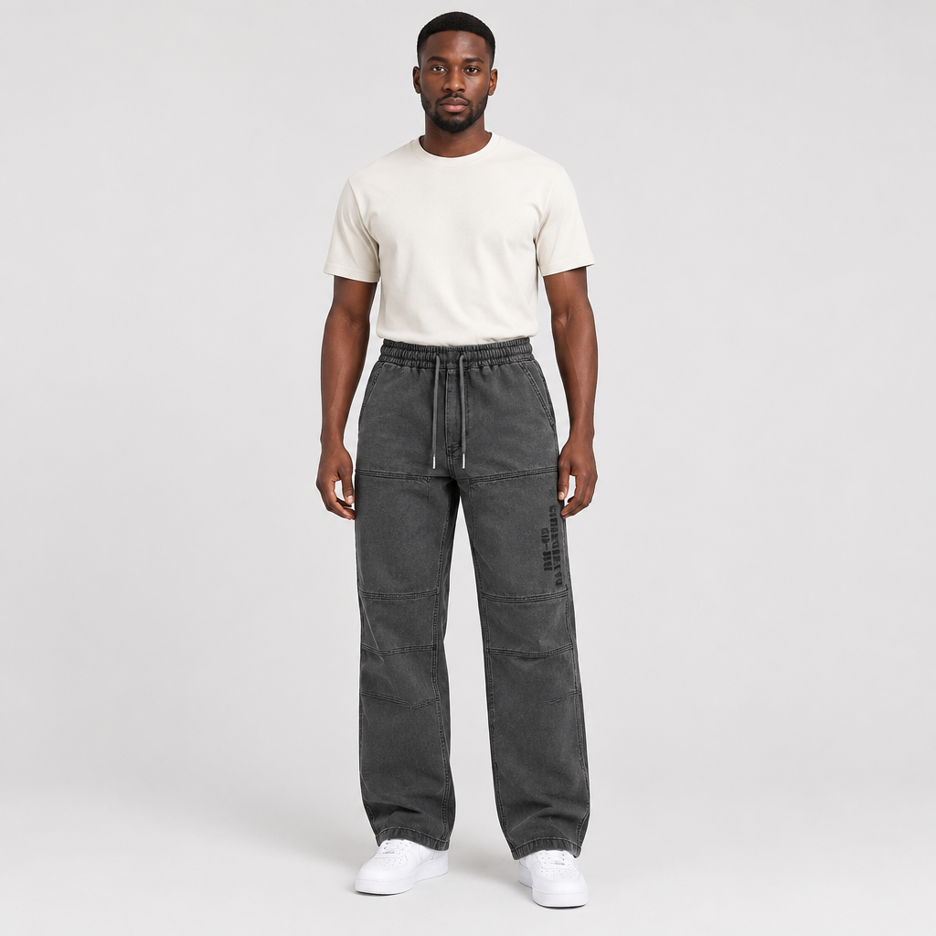 Charcoal panelled trousers model preview
