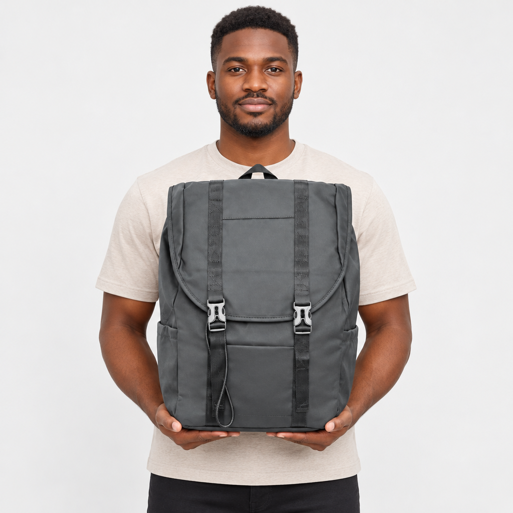 Charcoal twin-buckle backpack adult model preview