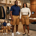 Couple Model Shot – Unisex Tan Brown Cargo Shorts