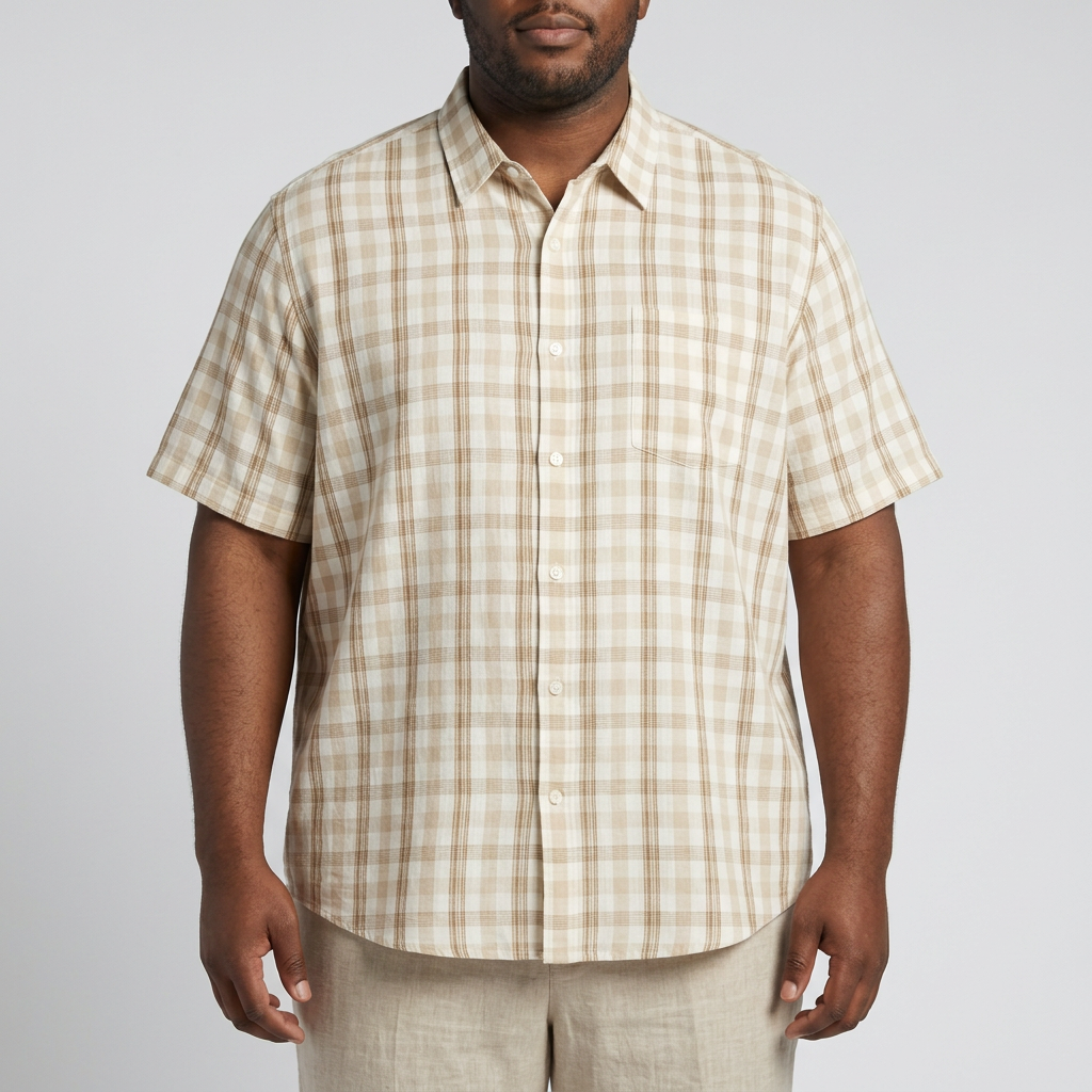 Cream and tan check shirt model preview