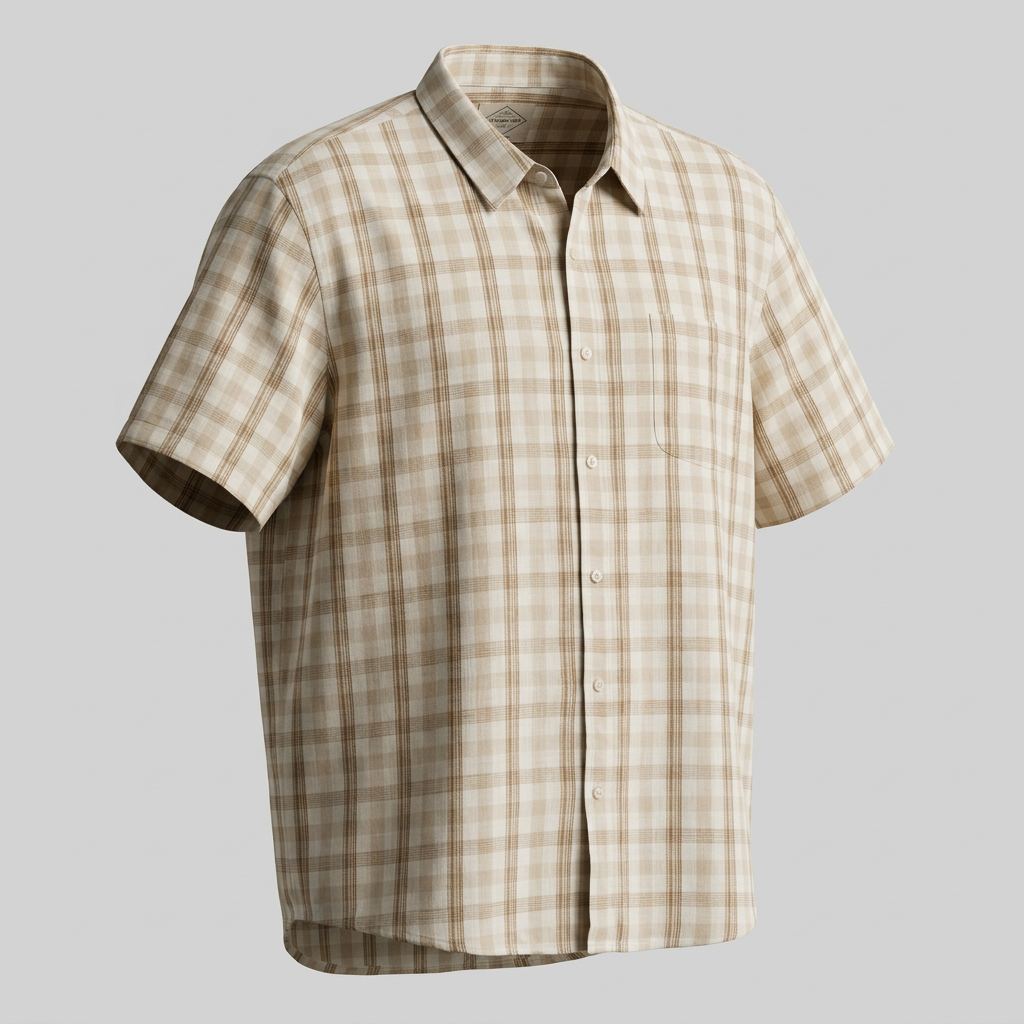 Cream and tan check shirt three-dimensional ghost preview