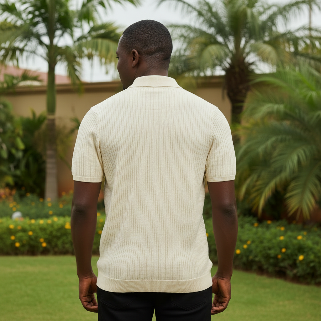 Cream Ribbed Knit Polo – Back View