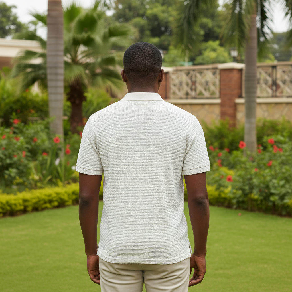 Cream Striped Knit Polo – Back View