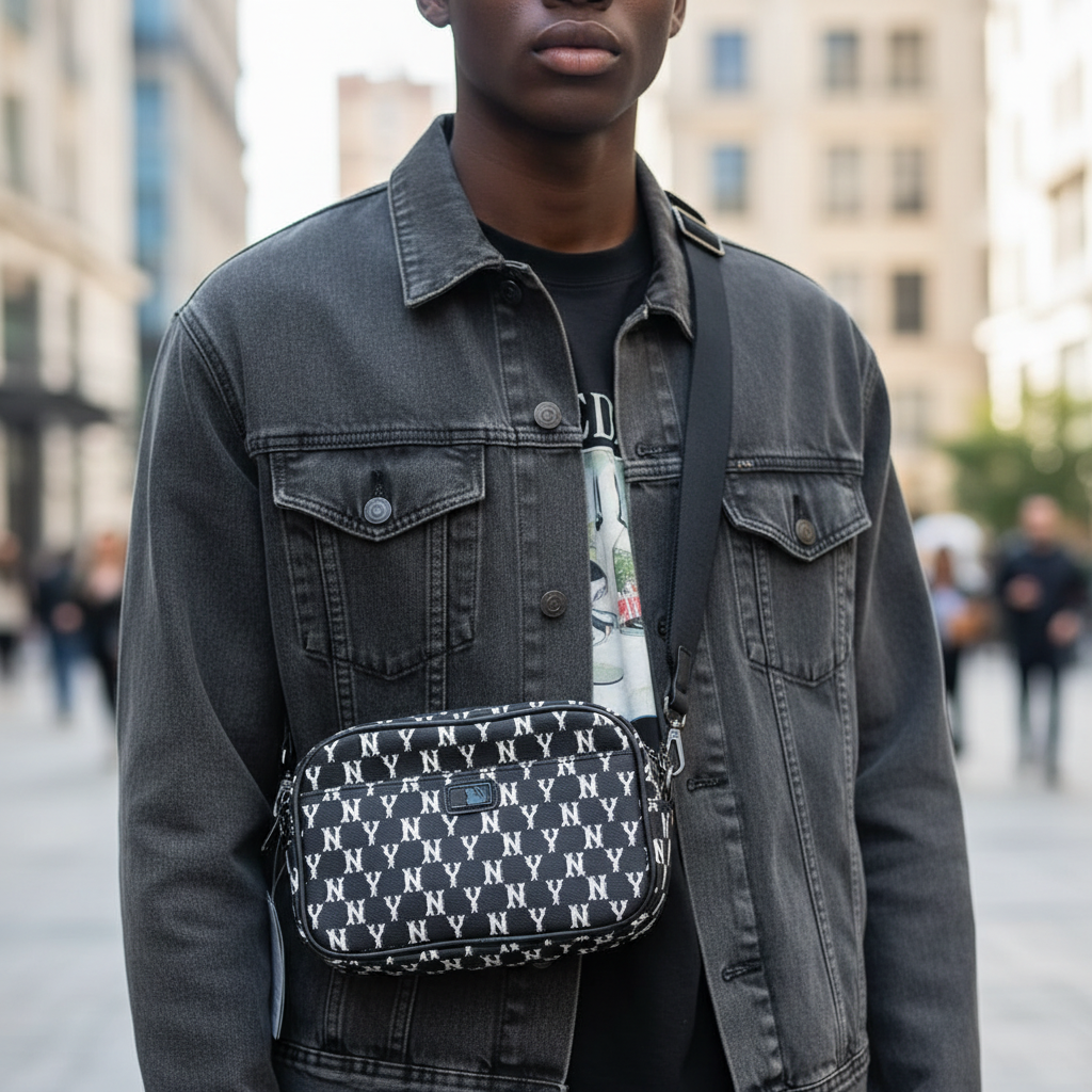 Cross bag Gen Z male model shot