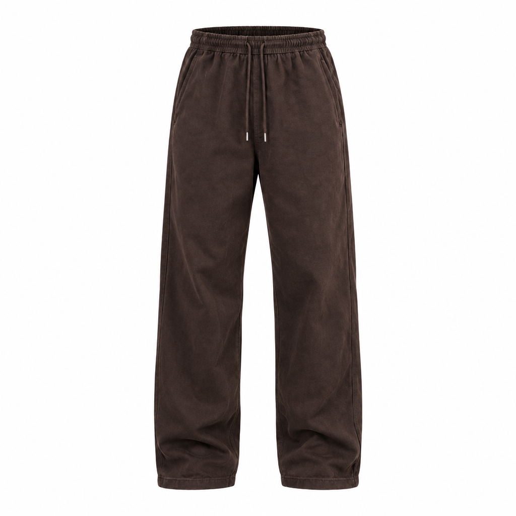 Dark brown drawstring trousers ghost mannequin preview