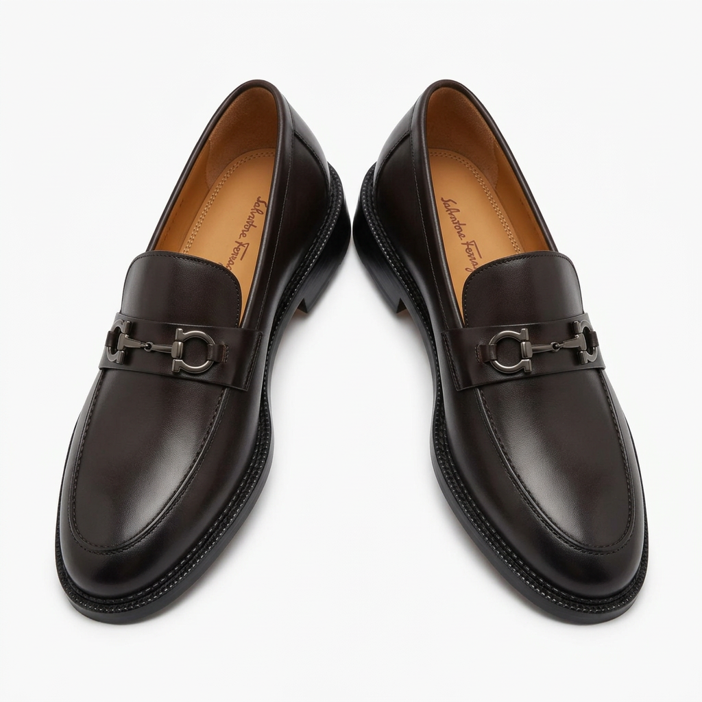 Dark brown loafer catalogue pair