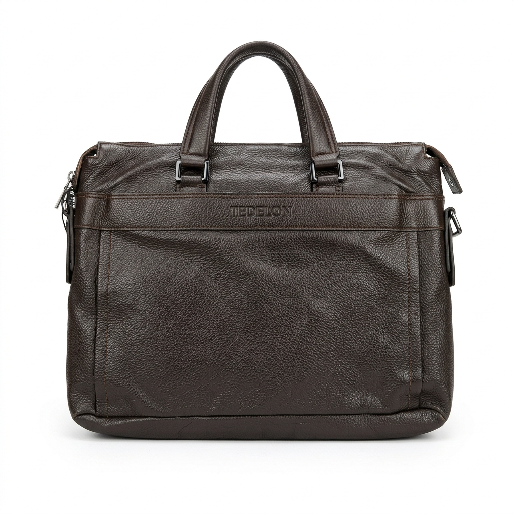 Dark brown pebbled laptop bag product preview