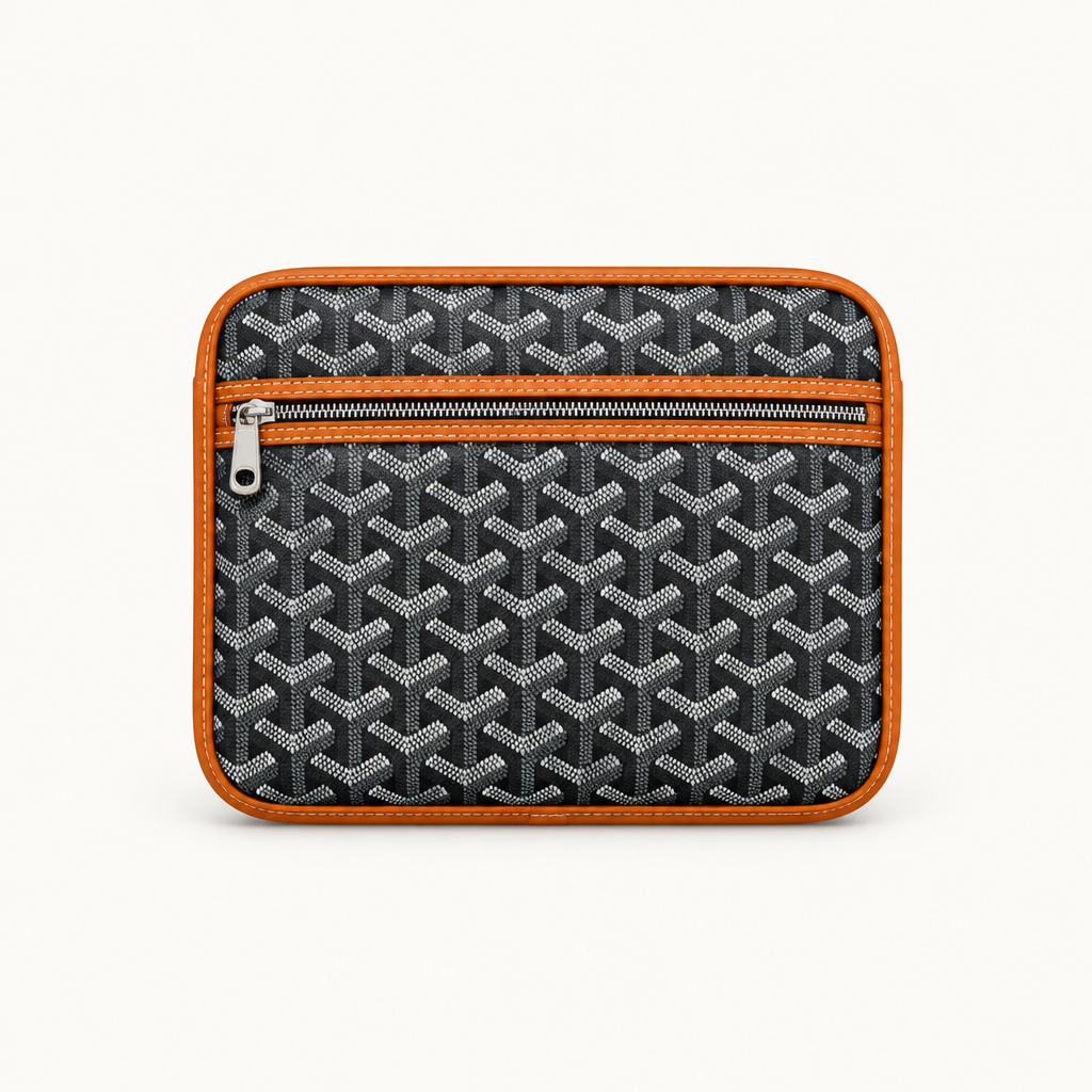 Dark pouch with tan trim