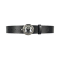 Black Leather Silver Crystal-Rimmed Geometric Gem Buckle Men's Belt