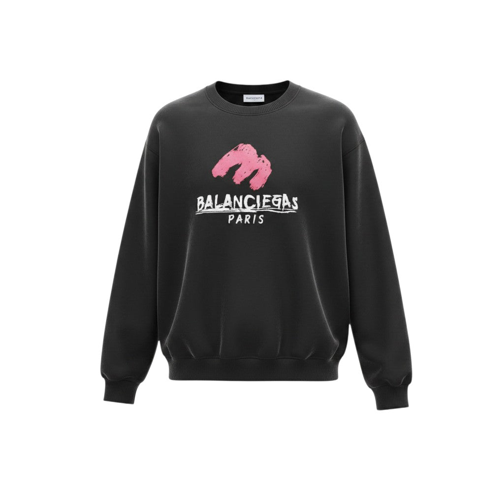 Men's Black Abstract Logo City Print Crew Neck Sweatshirt