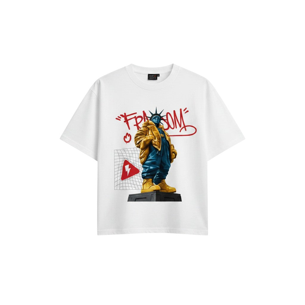 Men's White Freedom Graphic Oversized T-Shirt