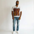 Men's White Vintage Poster Print Cuban Collar Shirt