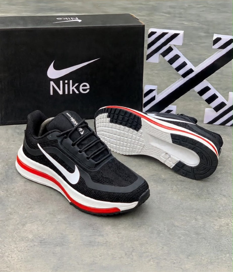 Men’s Black Mesh Lace-Up Sneakers with Red Sole Trim