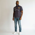 Men's Navy & White Striped Vintage Script Polo Shirt