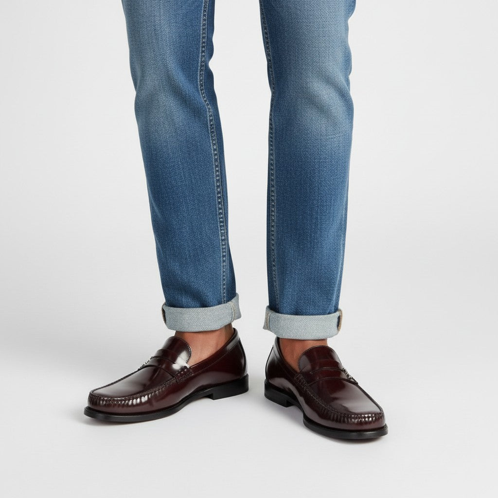 Oxblood Patent Leather Gold Chain Penny Loafer