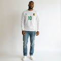 Men's White Number 10 Football Crew Neck Sweatshirt
