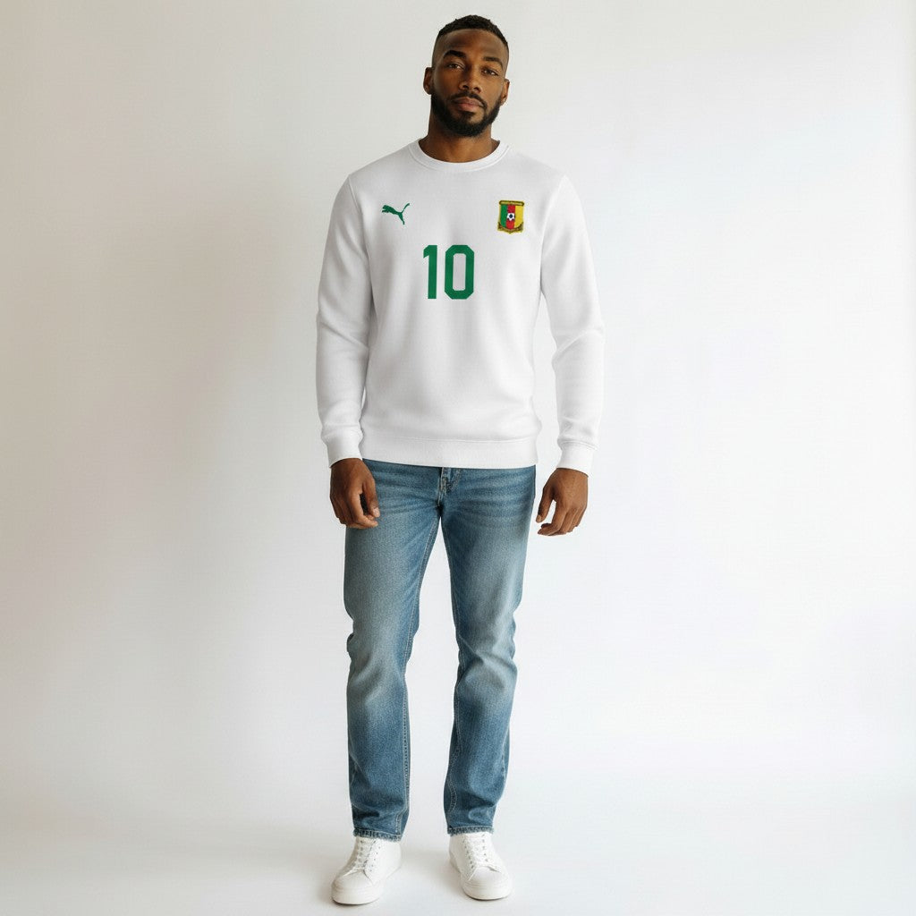 Men's White Number 10 Football Crew Neck Sweatshirt