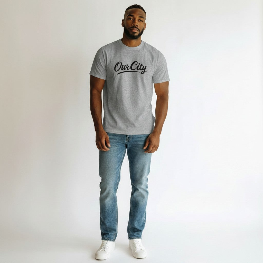 Men's Grey Marl Oversized Script Print Round Neck T-Shirt