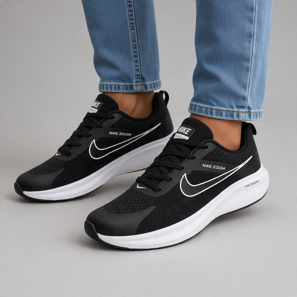 Men’s Black Mesh Sneakers with Ridged White Soles