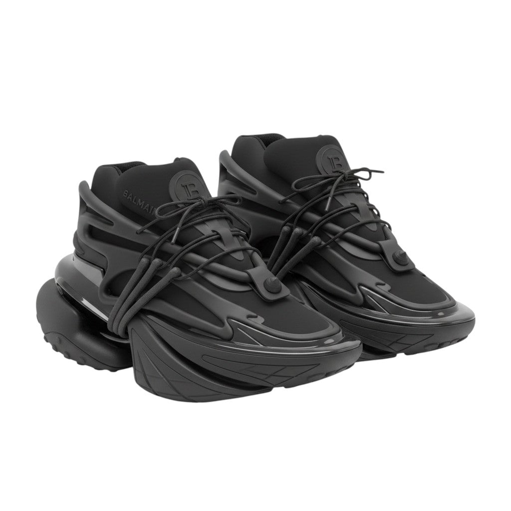 Men's All-Black Sculptural Exoskeleton High-Top Sneakers