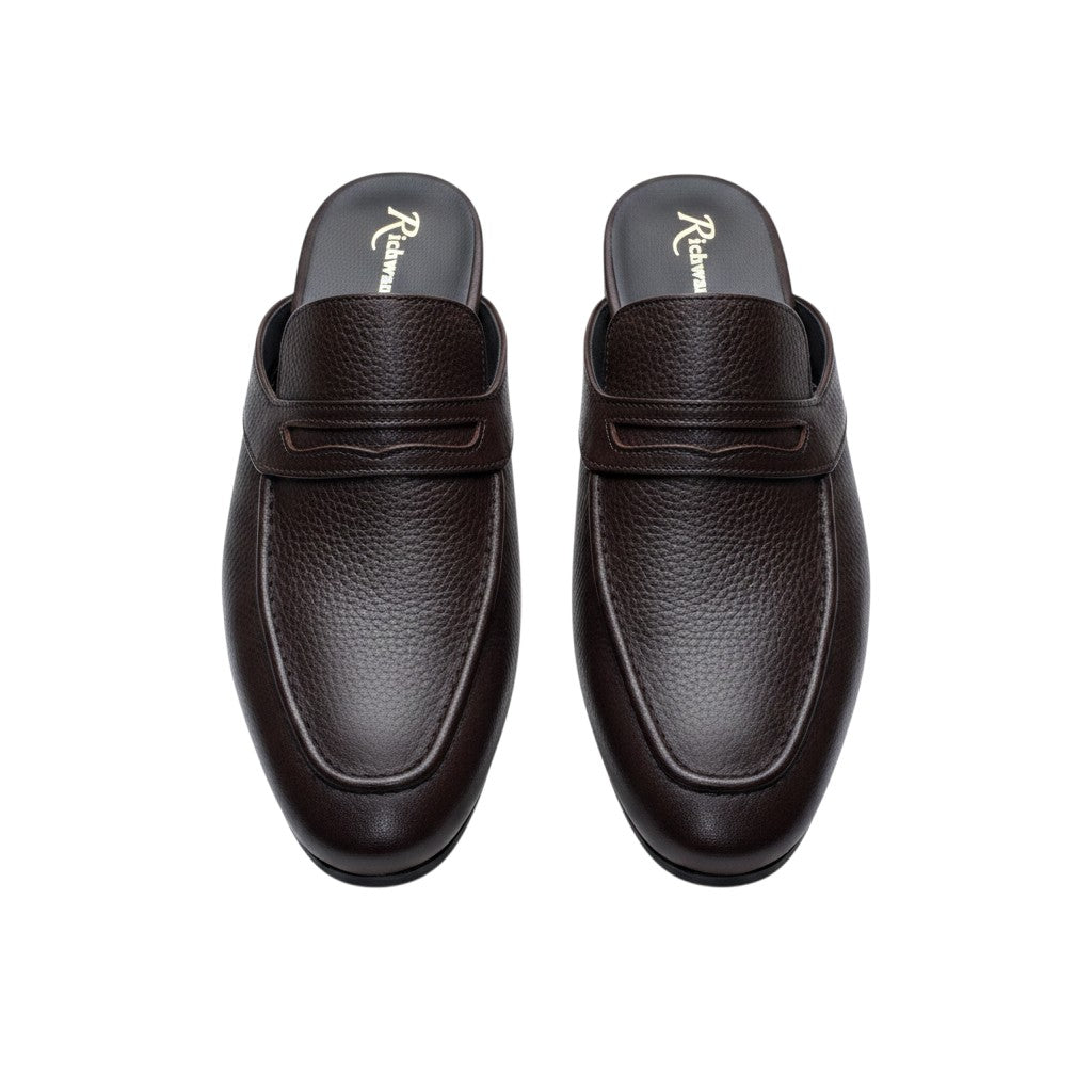 Black Pebbled Leather Penny Mule