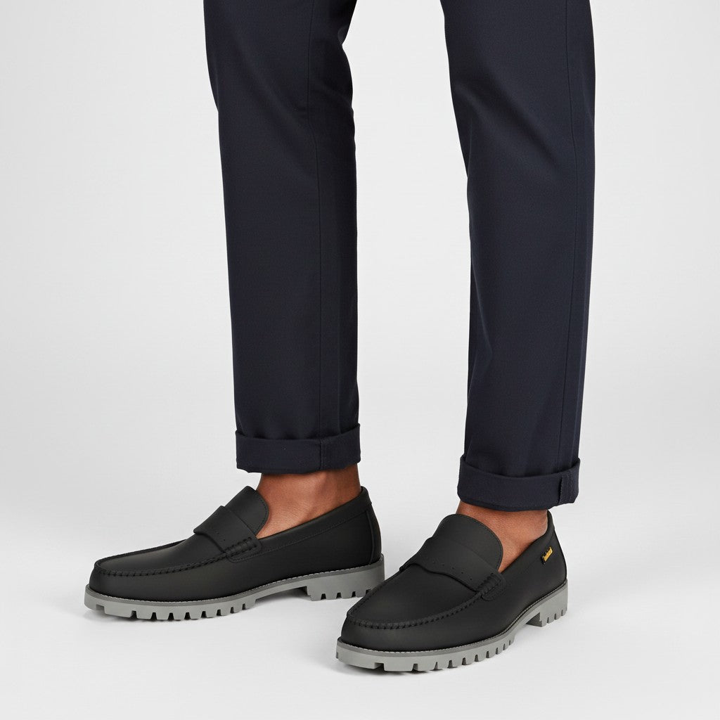 Men's Black Leather Slip-On Loafers