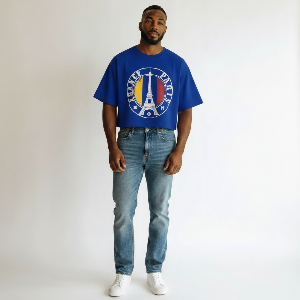 Men's Royal Blue Paris France Graphic Oversized T-Shirt