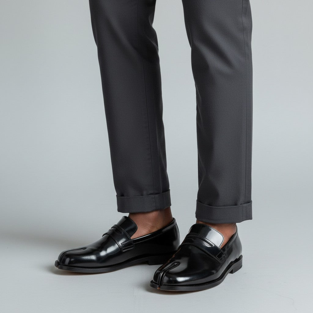 Men's Black Patent Leather Split-Toe Loafers