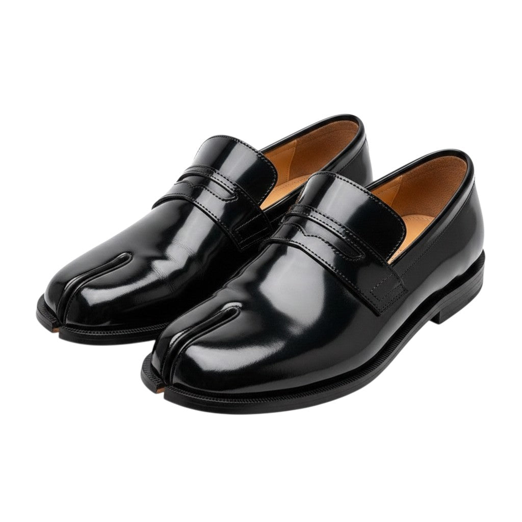 Men's Black Patent Leather Split-Toe Loafers