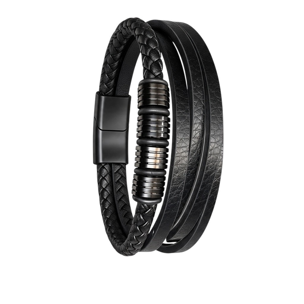 Black Multi-Strand Bracelet with Ribbed Accents