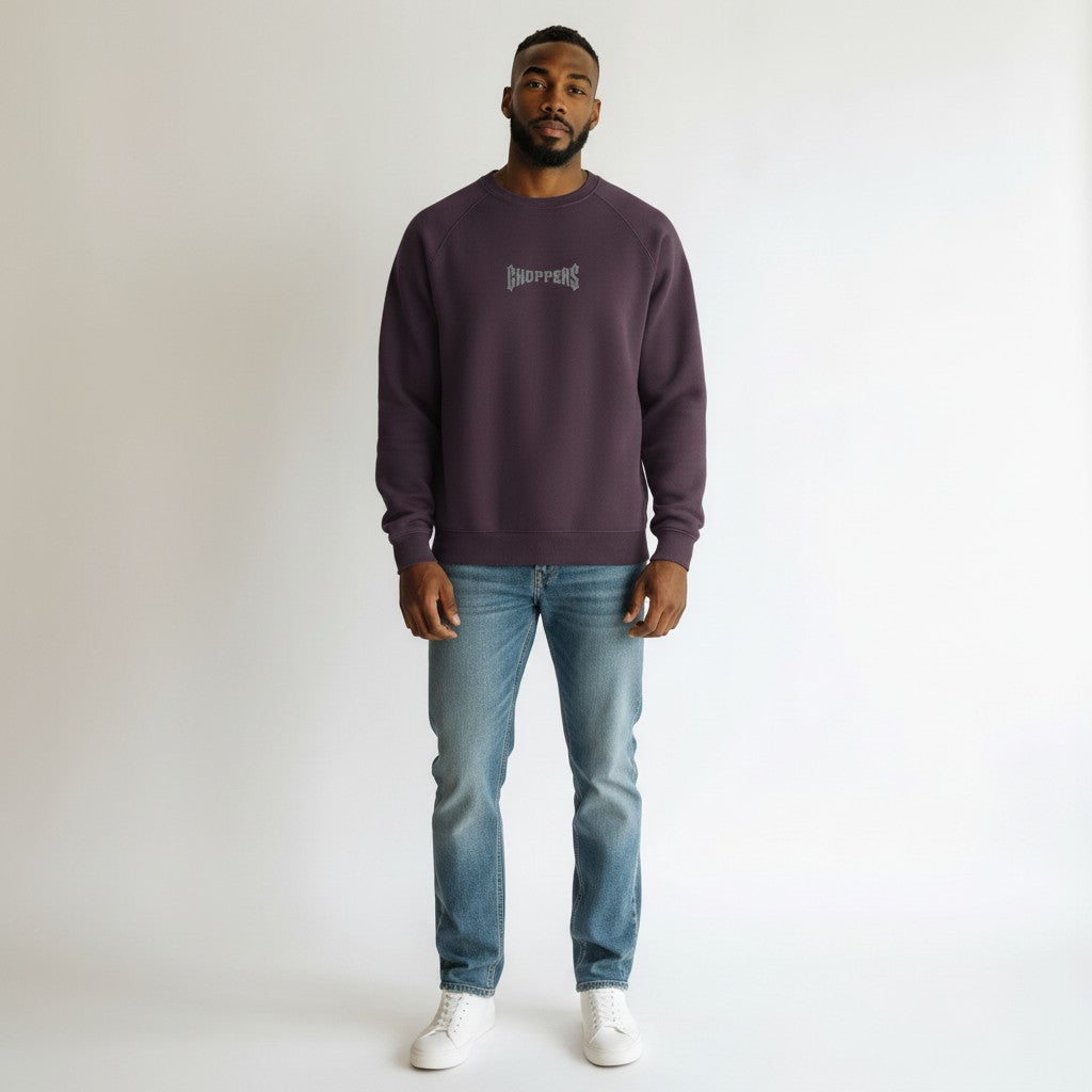 Men's Deep Purple Gothic Arch Text Crew Neck Sweatshirt