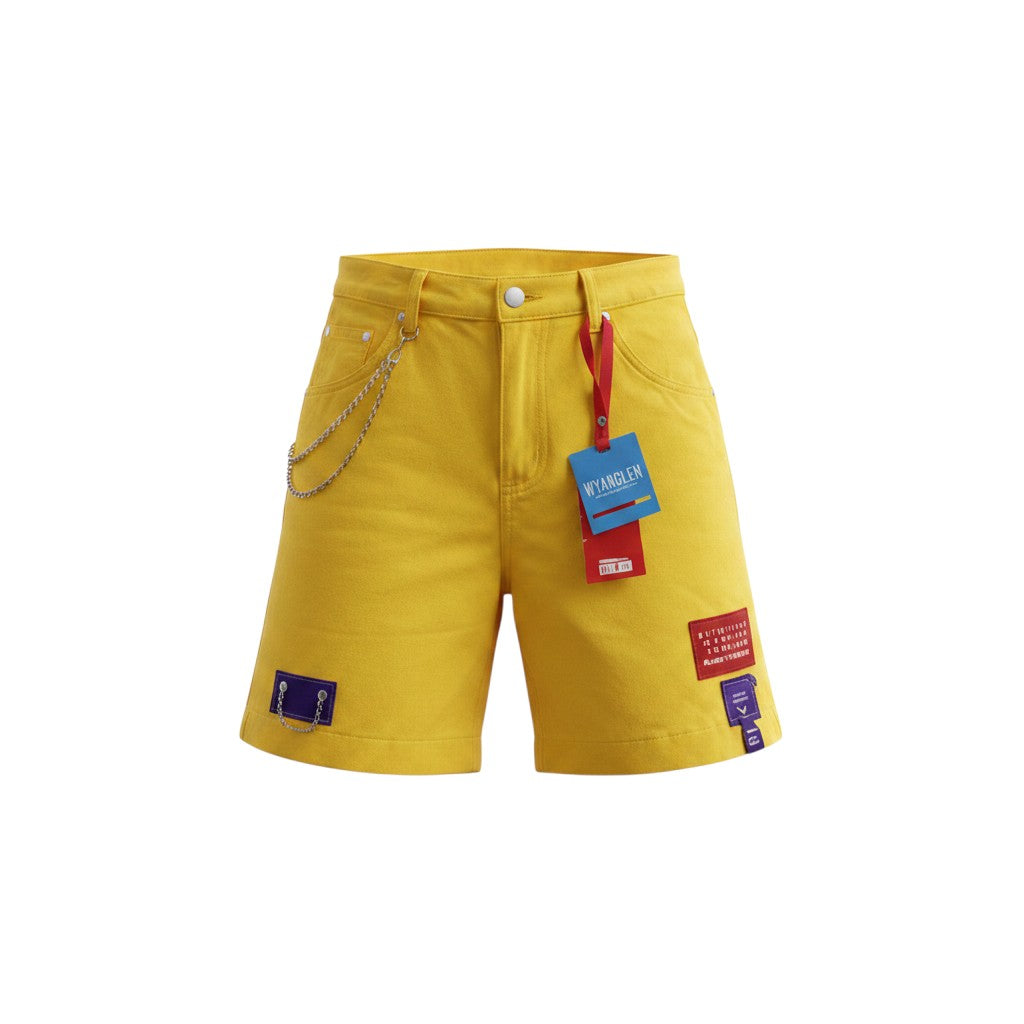 Men's Yellow Cargo Chain Denim Shorts