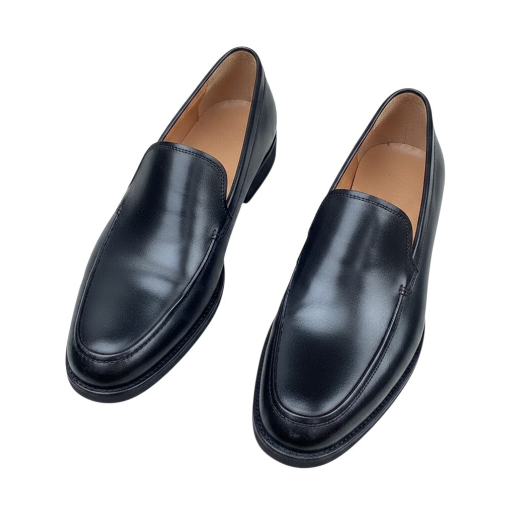 Black Polished Leather Apron-Toe Dress Loafer